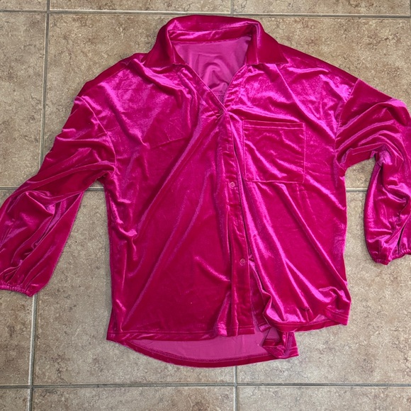 Tops - Vibrant Pink Velvet Button-Up Shirt